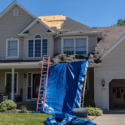 Mid-class home undergoing a full roof replacement